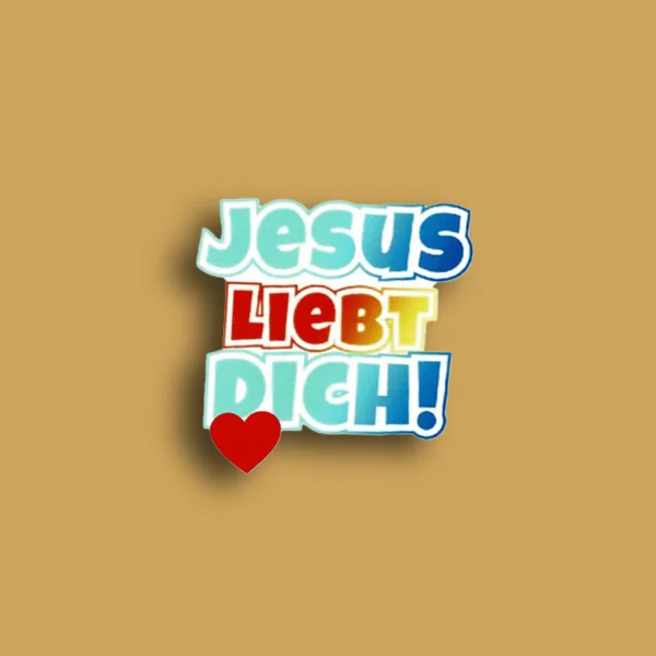 Der Jesus liebt dich Aufkleber auf goldenem Hintergrund, welchen von Umherz im Webshop verkauft wird.